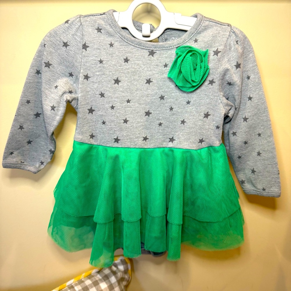 Cherokee Baby Girl Green Ruffle Romper Dress Size 9 Months
